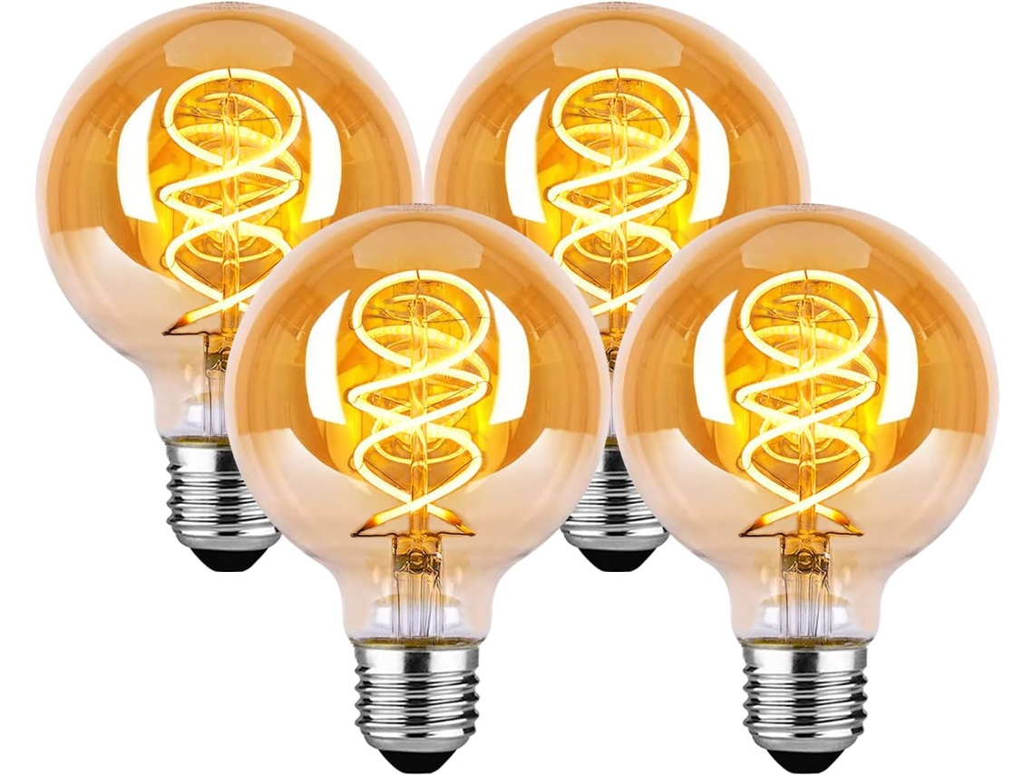 Bombillas Led Estilo Edison Vintage G80 De 4 W, Blanco Cálido 2200 K, Base E27, No Regulables, Paquete De 4
