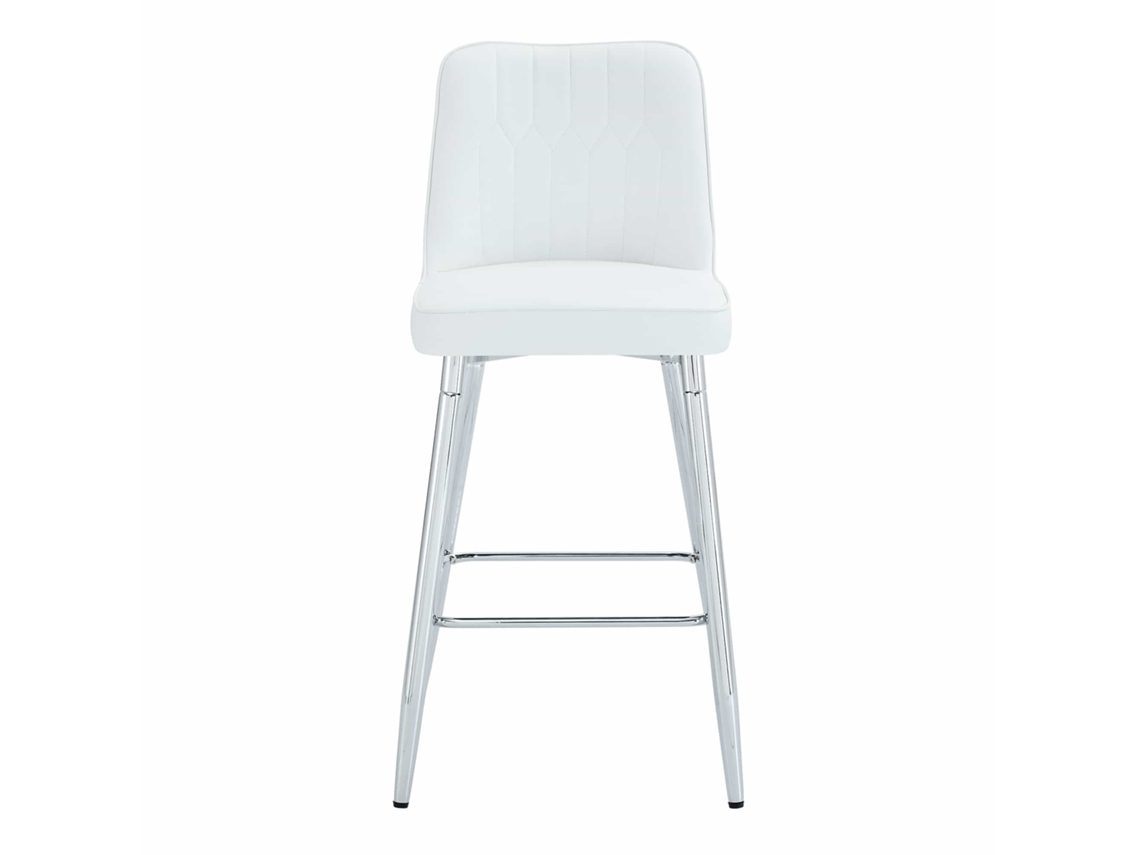 Juego De 2 Taburetes De Bar, 100 Cm - Cuero Pu Blanco, Estructura Metálica Plateada, Reposapiés Cómodo - Blanco Y Plata