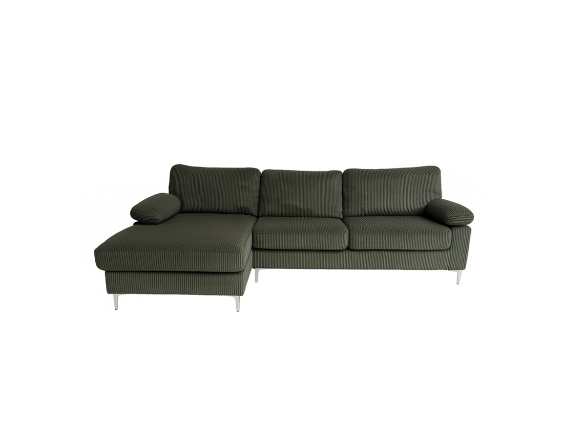 Sofá esquinero Galway de 4 y 5 plazas, chaise longue, pana verde, concepto U