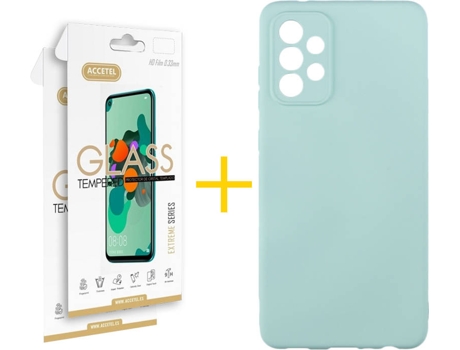 Carcasa y 2 Protectores de Pantalla de Vidrio Samsung A72 5G ACCETEL Silicona Líquida Verde