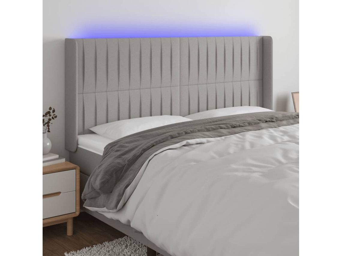 Cabecero Con Led De Tela Gris Claro 163x16x118/128 Cm