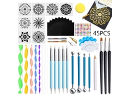 Juego de 45 herramientas para dibujar mandalas con plantilla recortable.
