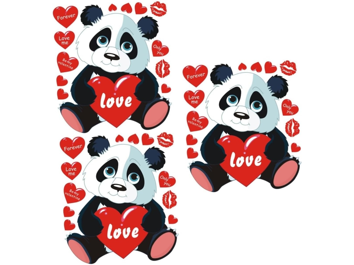 Pegatinas De Pared Love Panda, 3 Piezas, Decoración De Pared De Dibujos Animados De Pvc Para Niños