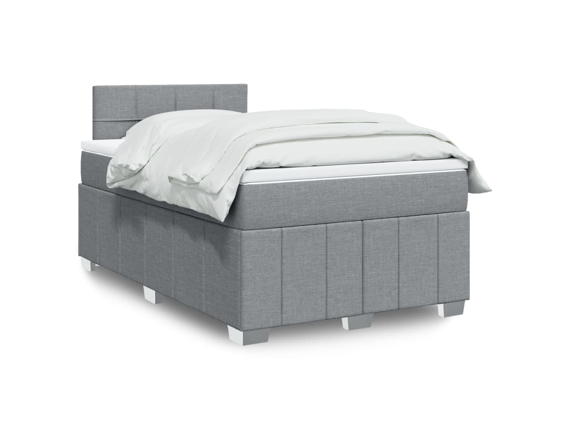 Cama Box Spring Con Colchón Tela Gris Claro 120x200 Cm