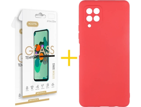 Kit Funda + Protector de Pantalla Samsung A12 5G ACCETEL Cristal Templado 3938 Rojo