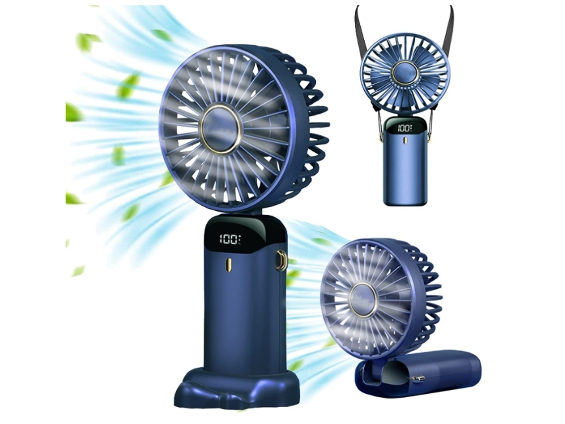 Ventilador Portátil De 90°, 5000 Mah, 5 Velocidades, 16-24 Horas De Autonomía, Azul*