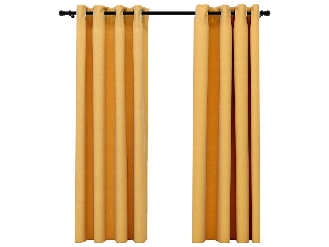 Maison Exclusive - Cortinas Opacas Con Ojales Look Lino 2 Pzas Amarillo 140x175 Cm