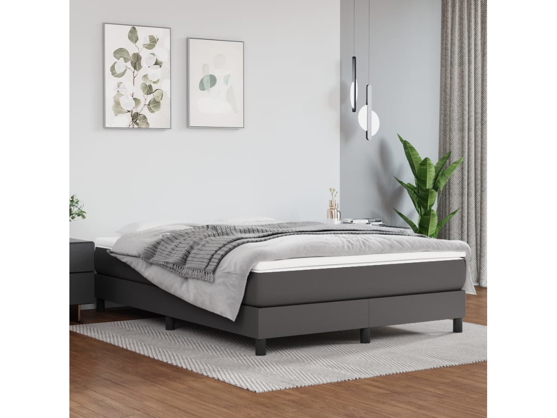 Estructura De Cama Sin Colchón Cuero Sintético Gris 140x190 Cm
