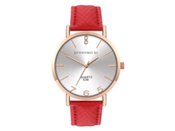 Reloj De Pulsera Unisex De Cuarzo Con Correa De Pu, Esfera Redonda, Estilo Casual (rojo)