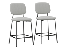 Par De Taburetes De Bar De Terciopelo Estilo Bistró Con Patas De Acero Gris Claro.