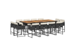 Juego de 13 piezas de comedor de jardín con cojines de mimbre, color negro, EXCLUSIVA DE LA CASA