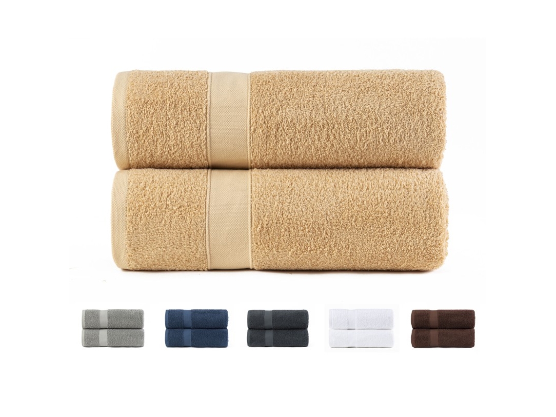 Juego de 2 Toallas de Baño 100x150 cm Algodón de 550 Gsm Beige TODOCAMA
