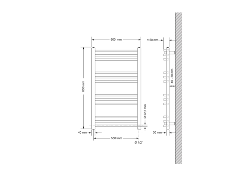 Radiador eléctrico de baño con elemento calefactor ECO 300W - 600 x 800 mm - Blanco LUXEBATH