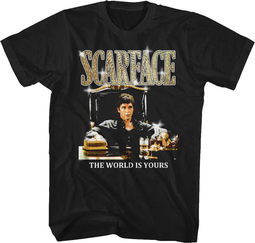 Camiseta Unisexo DEEPSTONE The World Is Yours Sparkling Logo Scarface Negro (XL)