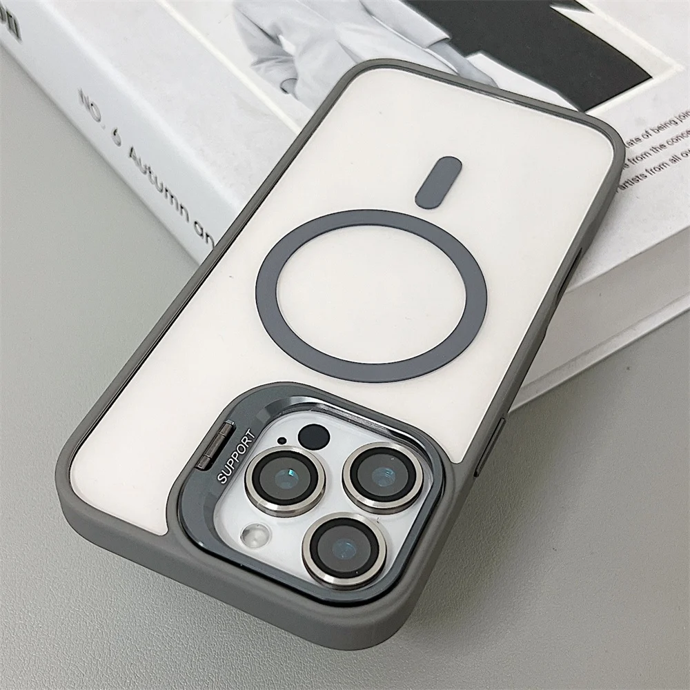 (iphone 12 Pro Max, Gris) Funda Magnética A Prueba De Golpes, Compatible Con Magsafe, Con Protector De Lente De Cristal