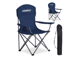 Cadeira De Campismo Relaxdays, Pack De 2, Dobrável, Bolsa De Transporte, Porta-copos, 150 Kg, Poliéster, Metal, Azul