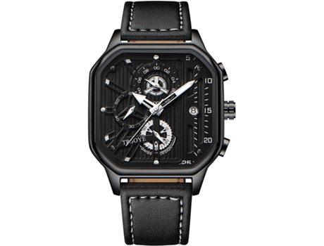 VEANXIN Reloj de pulsera cuadrado resistente al agua de cuero completo dorado para hombre-Negro