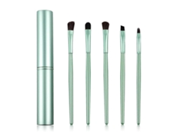 Juego de 5 brochas de maquillaje premium Rosewell con cerdas sintéticas suaves, brochas portátiles para cosméticos y ojos con cubo de maquillaje.