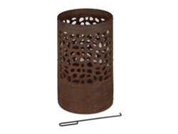Brasero Cilíndrico Con Protector, Atizador Y Parrilla, Brasero De Exteriores, 60x37 Cm, Acero Corten, Marrón