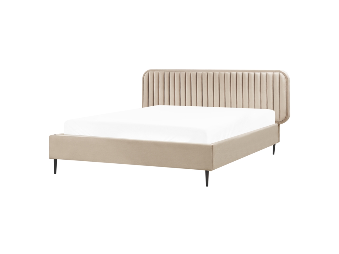 Cama de Matrimonio Brin BELIANI Terciopelo Beige (194x215x102)