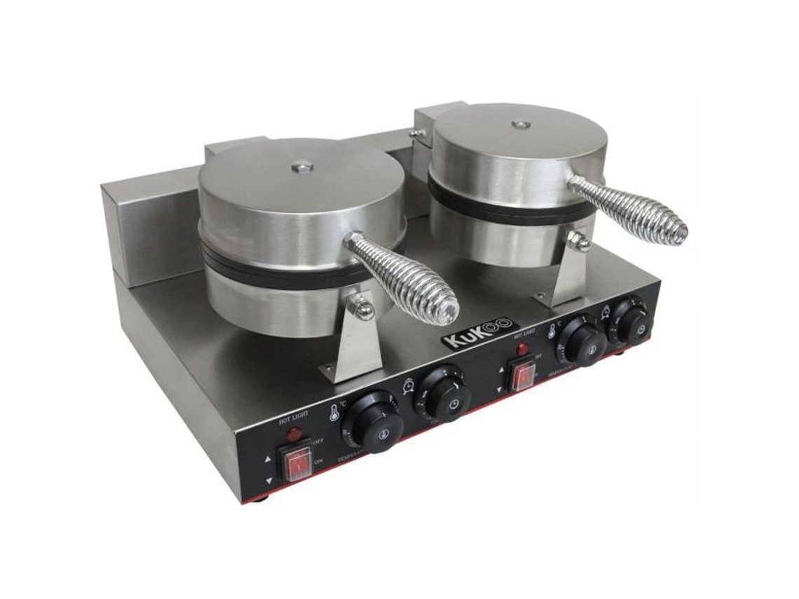 Kukoo Gofrera Eléctrica Profesional Moldes Dobles Caja de Acero Inoxidable de Teflón y Placa de Aluminio