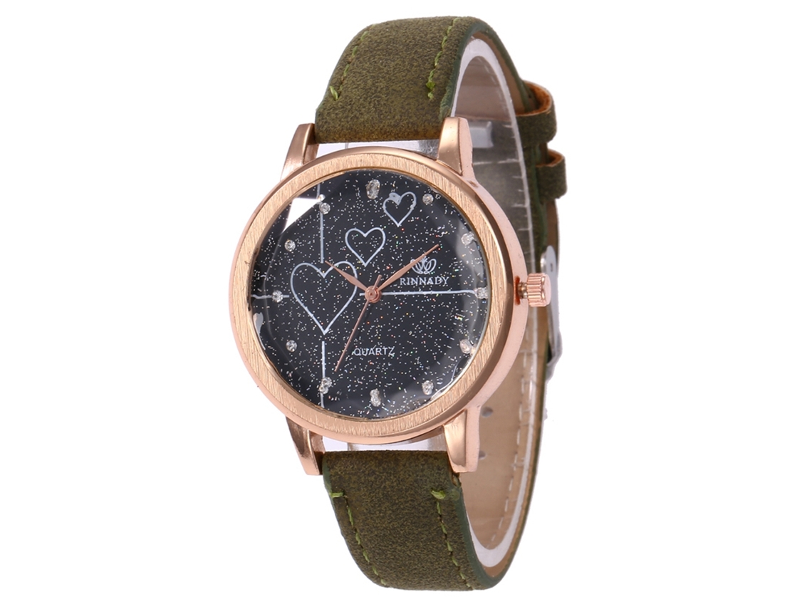 Reloj De Pulsera De Cuarzo Para Hombre Y Mujer Con Correa De Cuero A La Moda (verde Militar)