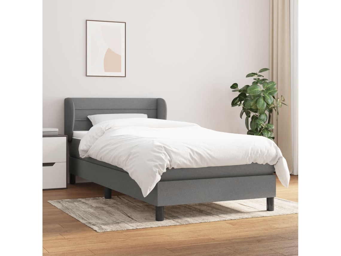 Cama Box Spring Con Colchón Tela Gris Oscuro 100x200 Cm