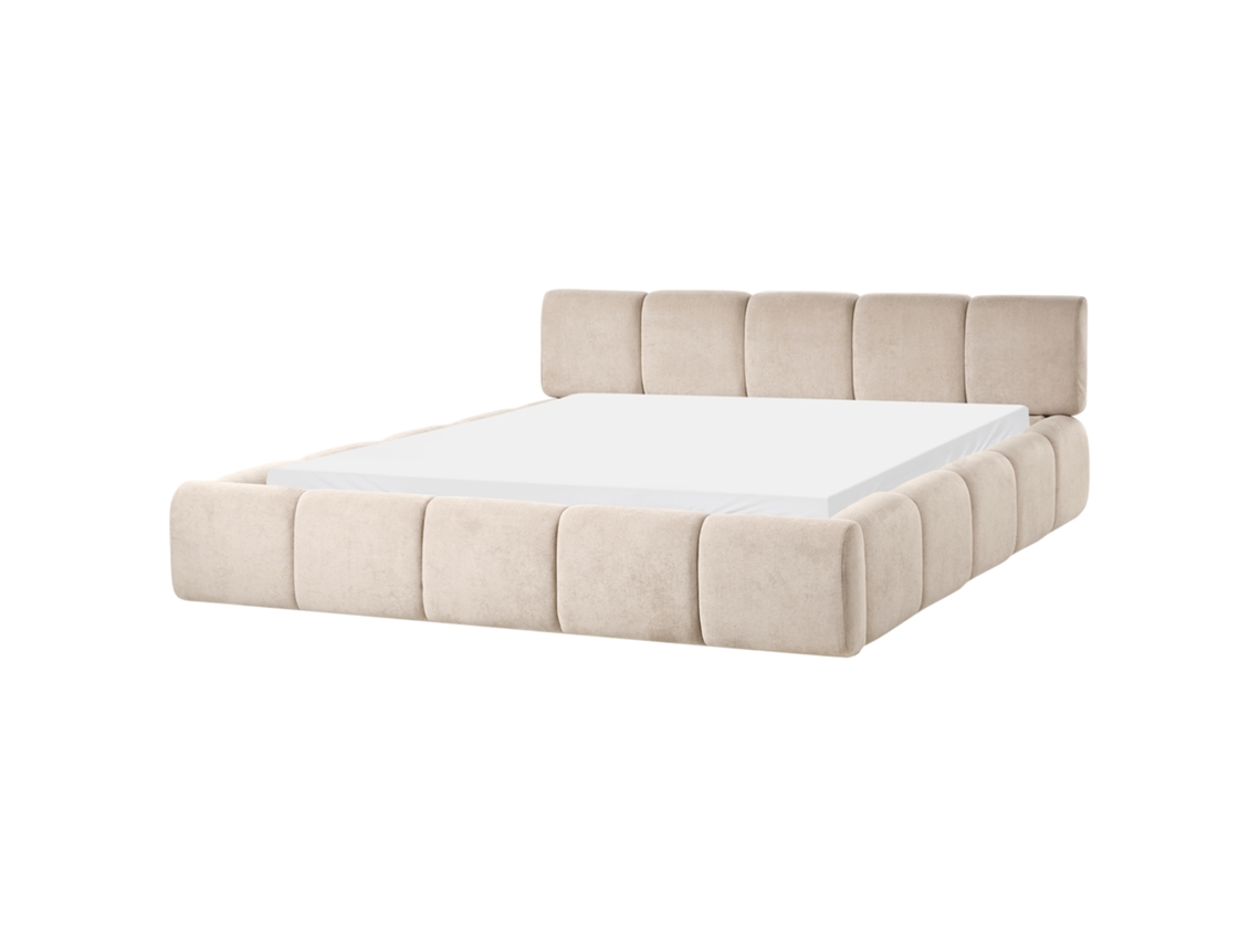 Cama De Casal Beliani Orville De Tecido Creme 180x200