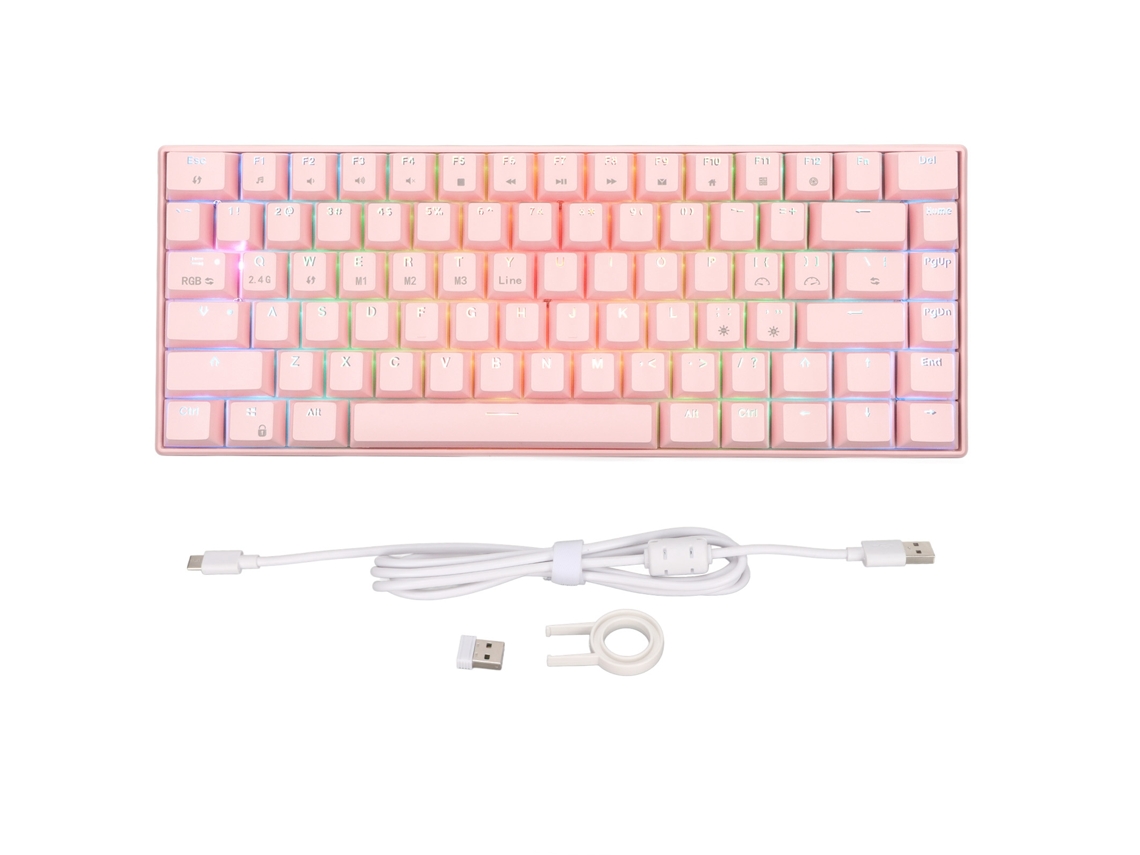 Teclado Mecânico Rosa 82 Teclas Rgb Iluminação 3 Modos Conexão Switch Vermelho Gaming Office Type C