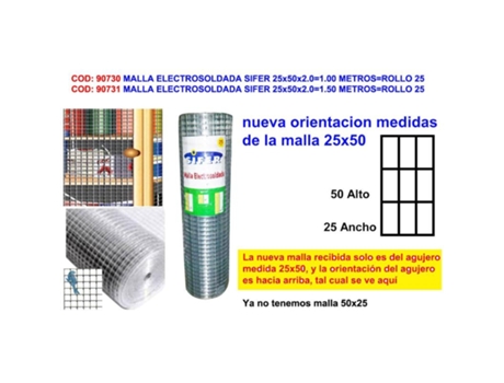 Malla electrosoldada sifer 25x50x2.0 1.00 metros rollo 25