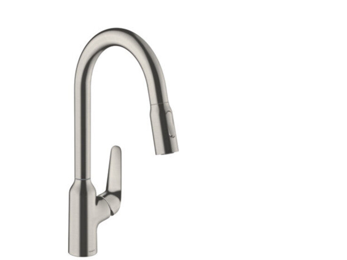 HANSGROHE Focus M42 monomando de cocina 220, ducha extraíble, 2jet, Color: Acabado en acero inoxidable