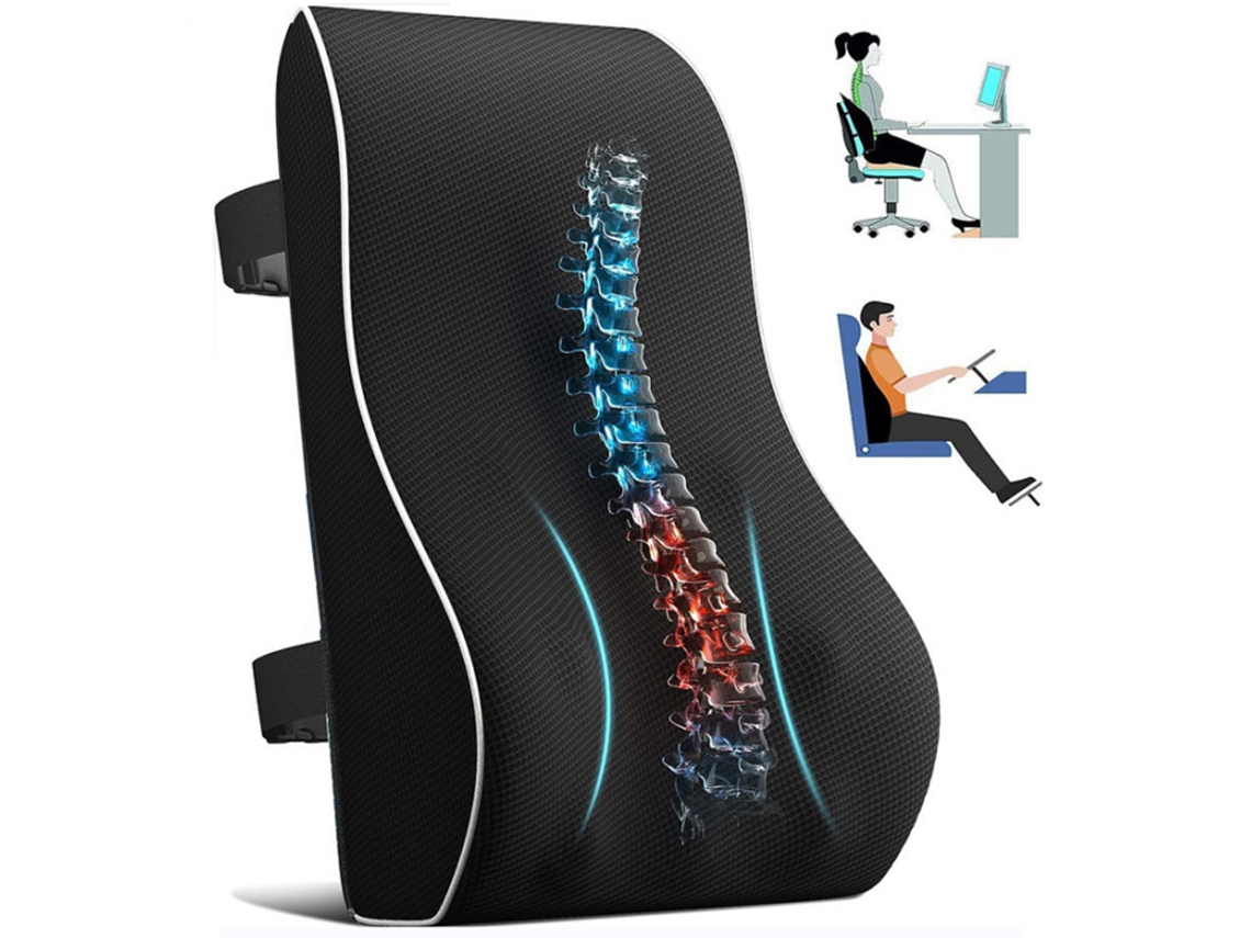 Cojín de apoyo lumbar para silla de oficina, cojín para silla, alivia el dolor de espalda y mejora la postura (negro)
