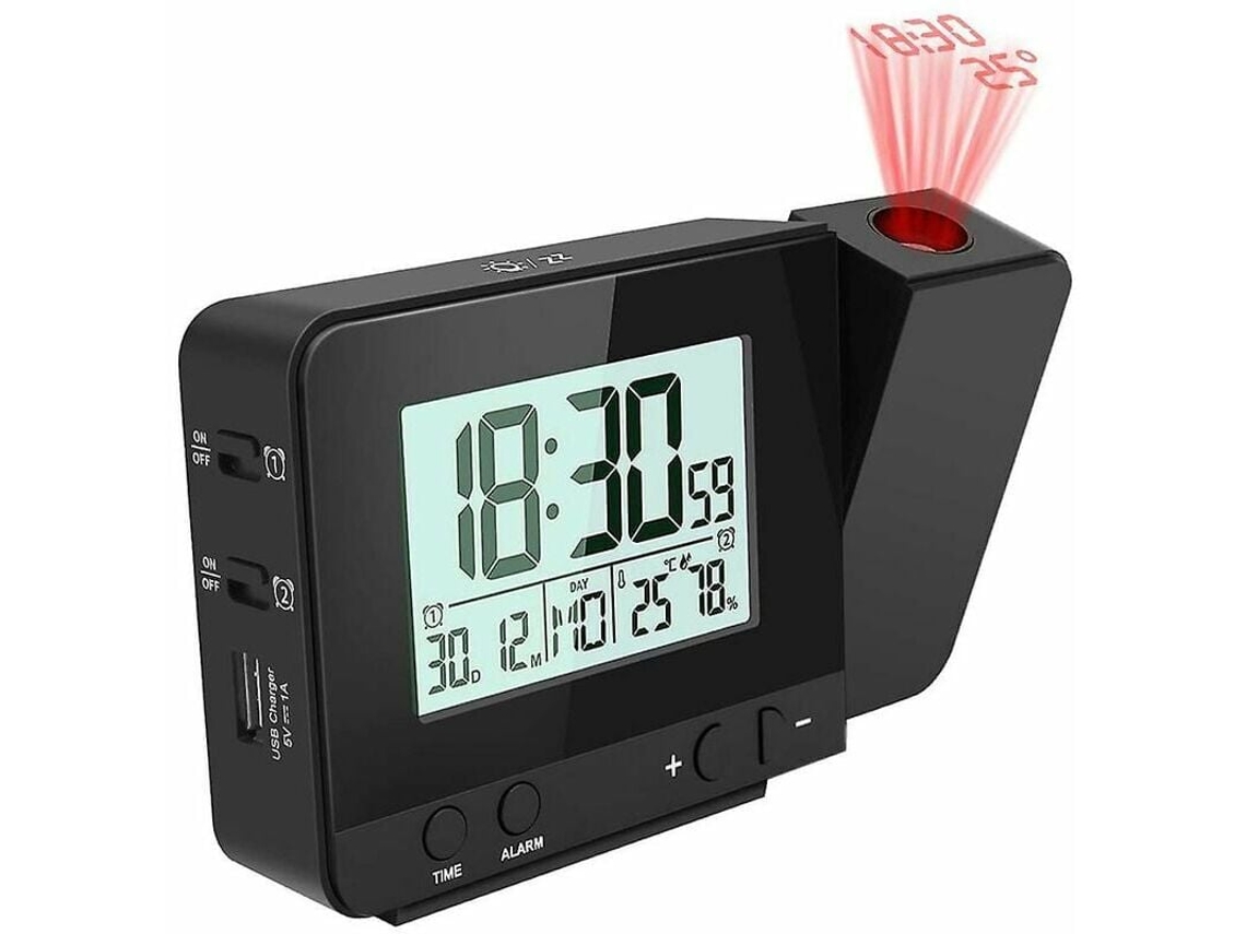 Despertador digital con proyección en techo, USB, batería de respaldo, proyección 180º, pantalla LED Kofihety