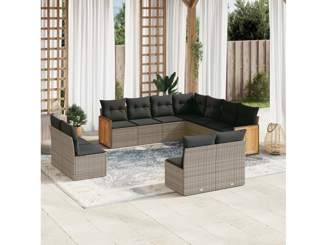 Conjunto de sofás de jardín de 11 piezas DKD Home Decor con cojines de mimbre gris