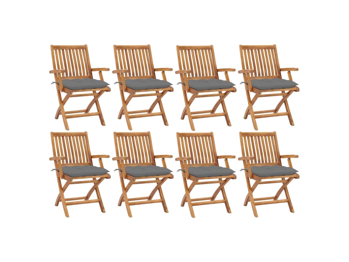 Sillas de jardín plegables de teca maciza de 8 piezas con cojines DKD Home Decor