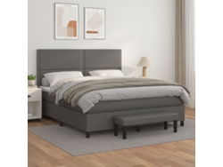 Cama Box Spring Con Colchón Cuero Sintético Gris 180x200 Cm