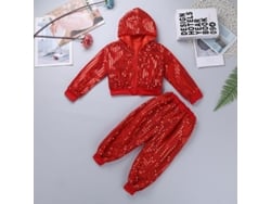 Conjunto de baile 2026 para niños y niñas con lentejuelas brillantes, jazz, hip hop y estilo urbano: conjunto de camisa y pantalón para niños de 3 a 4 años, color rojo.