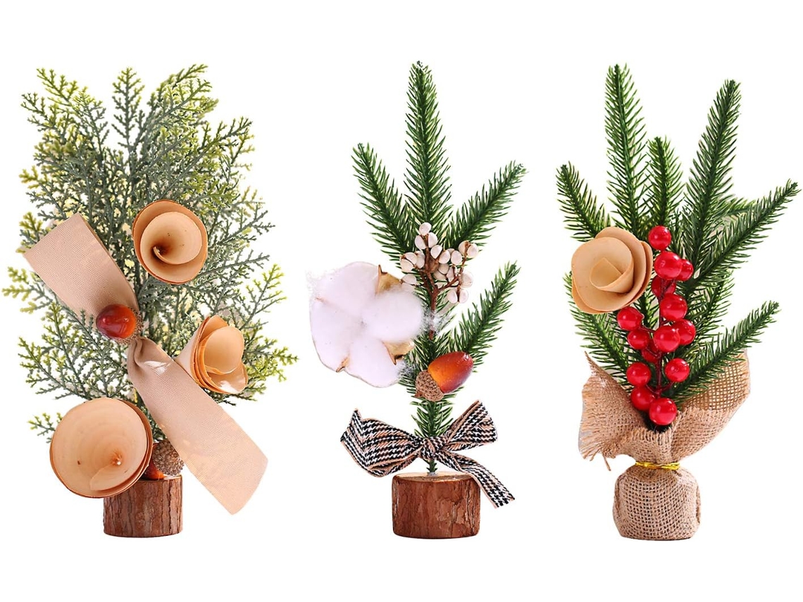 Decorações De Natal Para Mesa, 3 Mini Árvores De Natal Artificiais (fruta, Algodão (25 Cm De Largura))