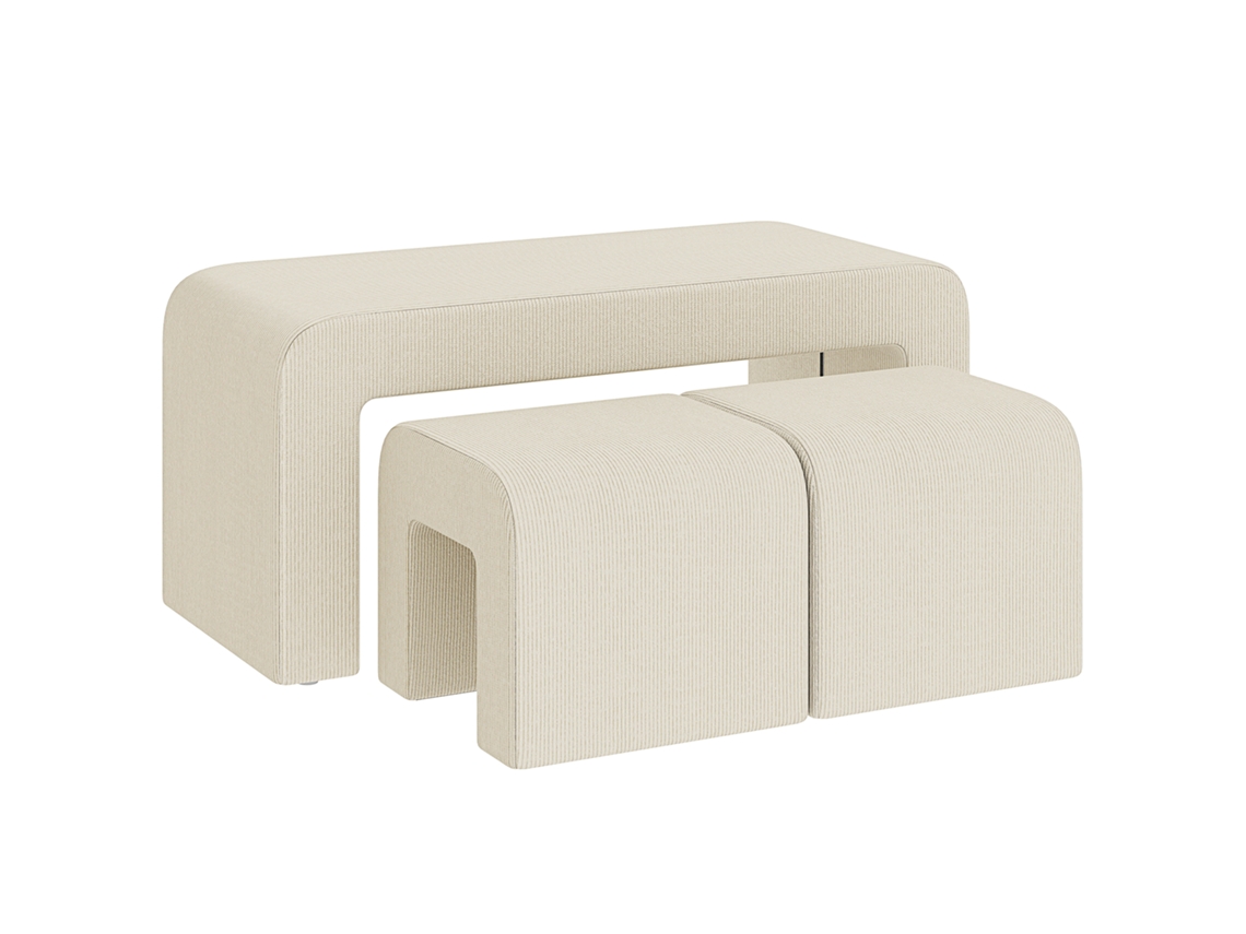 3 Bancos Veludo Cotelê Sapatos Mesa Lateral 104x44x48 Creme