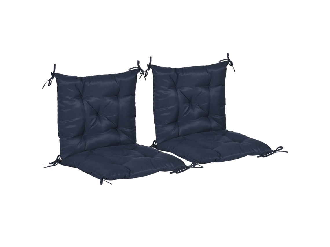 Juego De 2 Cojines Para Silla, 98 X 50 Cm, Con Lazos, Funda De Tela De 8 Cm De Grosor, Color Azul Oscuro.