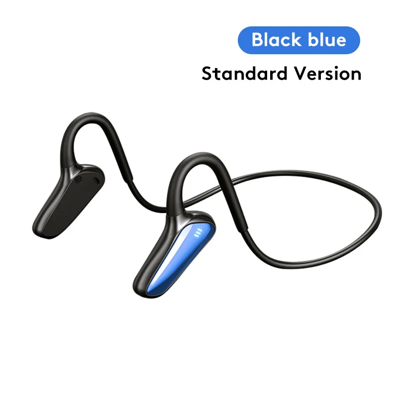 Auriculares deportivos estéreo inalámbricos Bluetooth con conducción ósea y gancho para la oreja (negro y azul)