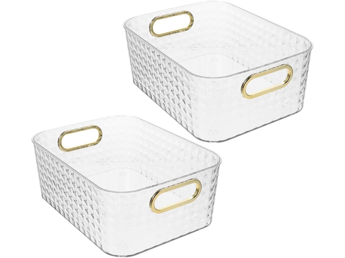 Juego Dorado 2 Cajas Transparentes Para Baño Encimera