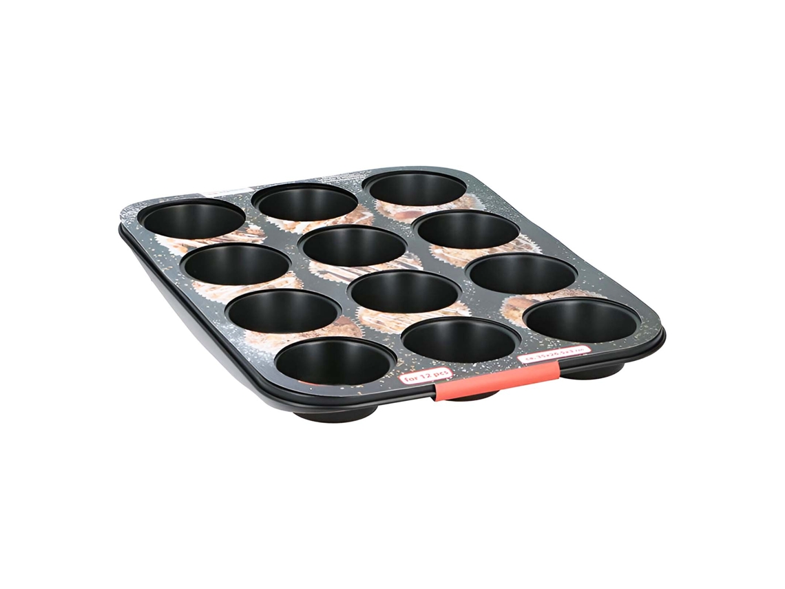 Molde antiadherente Alpina Black de 12 cavidades para muffins y cupcakes para una cocción uniforme