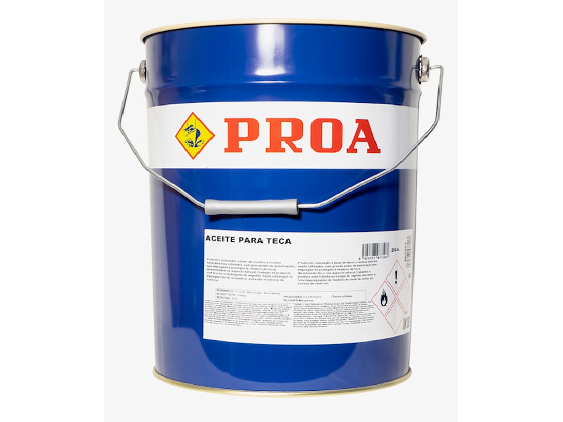 Aceite para Teca PROA Transparente 20L Protección y nutrición para la madera Renueva tus muebles de jardín