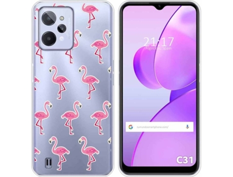 Carcasa para Realme C31 TUMUNDOSMARTPHONE Dibujos Transparente Flamenco Multicolor