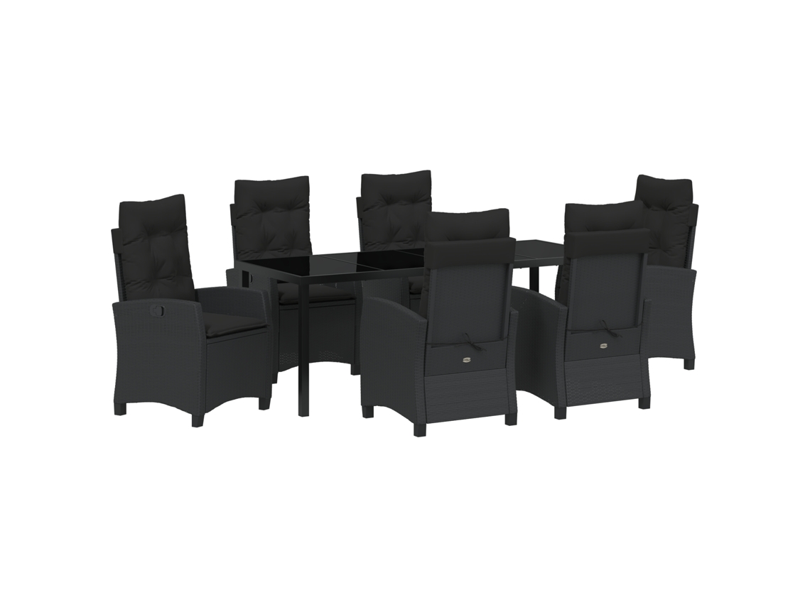Conjunto de comedor de jardín VidaXL de 7 piezas con cojines en ratán sintético negro