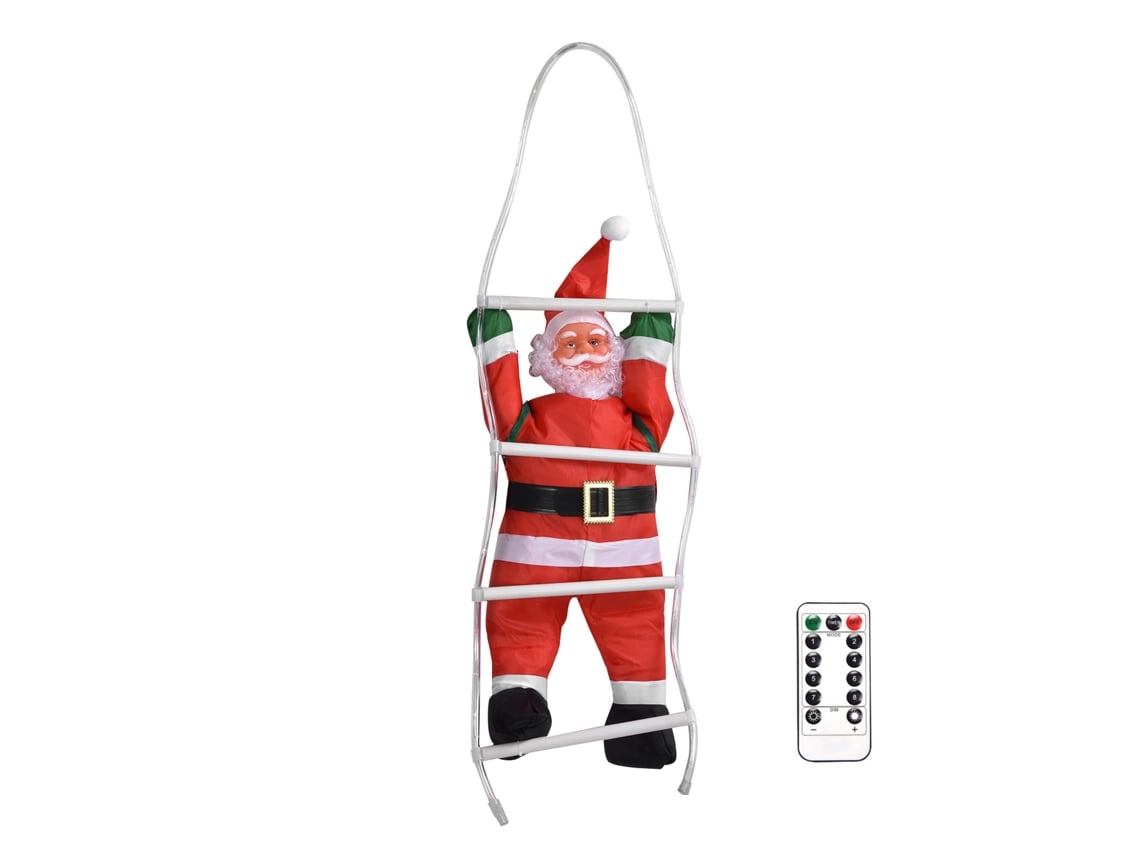 Enfeite de Natal Rebe - Papai Noel escalando com capa de LED, 60 cm, 40 luzes, para árvore e decoração grande.