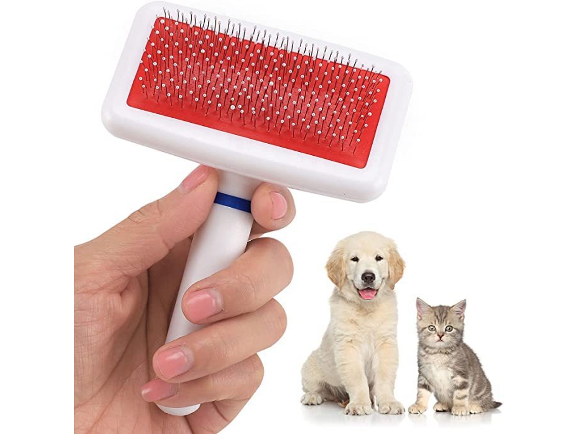 Cepillo De Acero Para Mascotas, Blanco Y Rojo, Elimina Pelos Sueltos, Ideal Para Perros Y Gatos