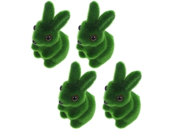 Juego 4 Figuras Conejos Artificiales Espuma Flocada Verde Decoración Pascua Jardín Hogar Esculturas 11 6 3