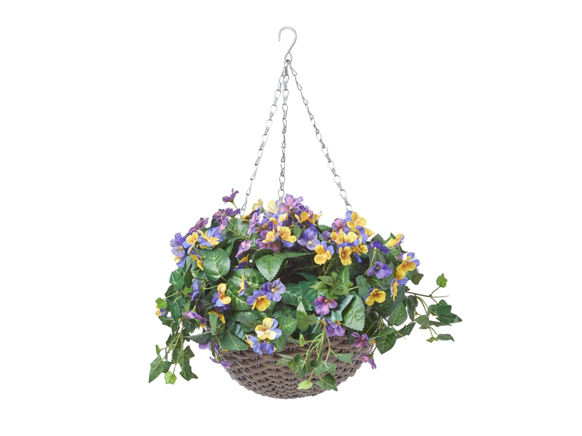 Homescapes Purple And Yellow Pansy Hanging Basket, 60 Cm